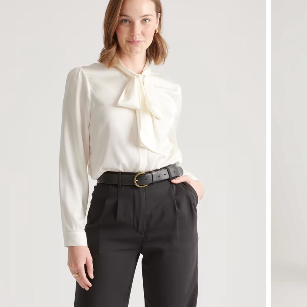 Frame Femme Tie Neck Blouse in Cream XS
